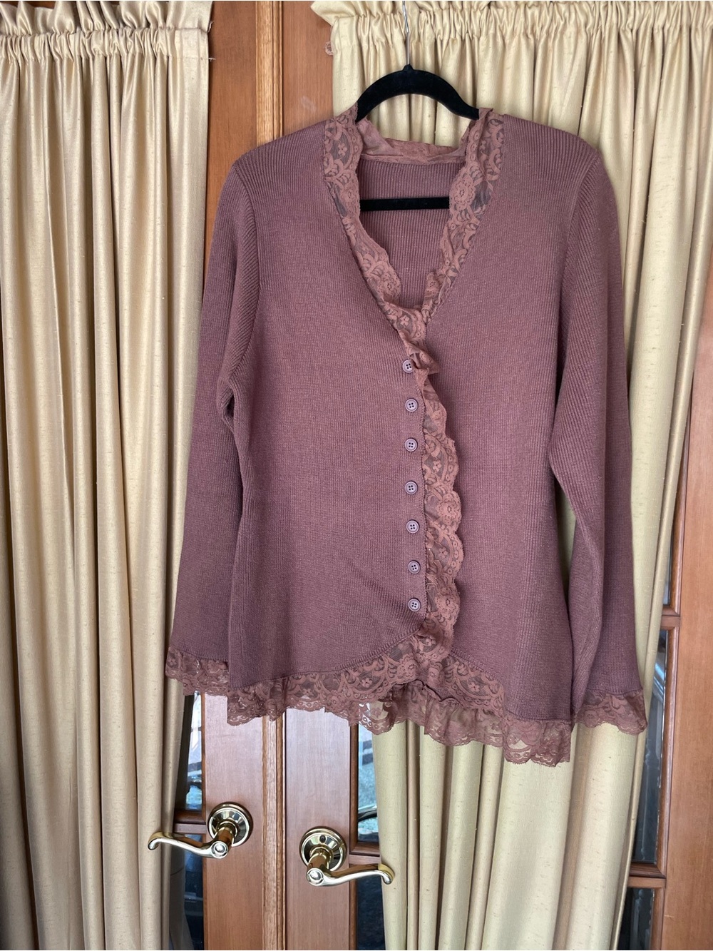 Women's Lace-Trim Button Front Sweater Cardigan - Rose Brown 3X NWOT